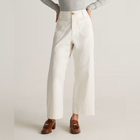Quince Pants - NWT | Quince | Organic Stretch Cotton Chino Cropped Wide Let Pants | Frost | 0